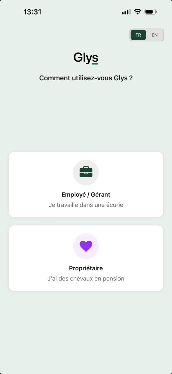 Application mobile GlysOS - Écran d'accueil
